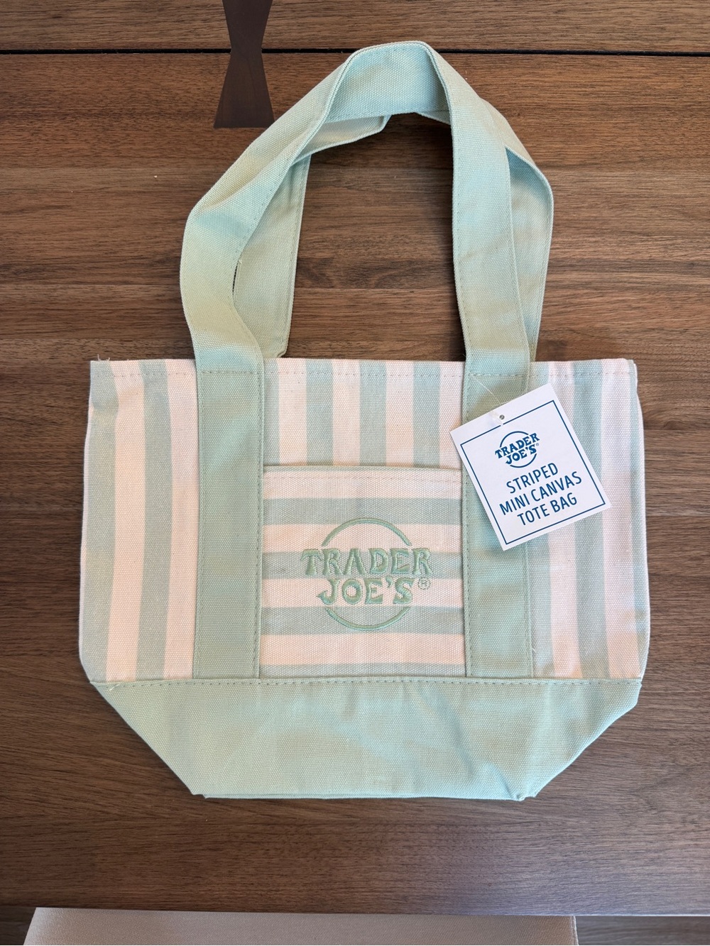 Trader Joe's Mint Green Striped Canvas Tote